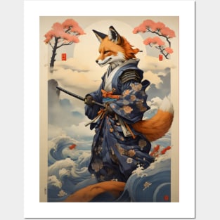 Vintage samurai fox Posters and Art
